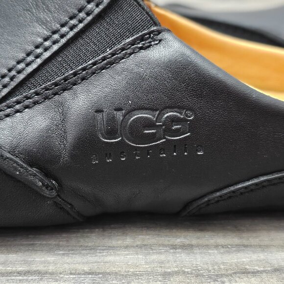 UGG Australia Leather Slip-on Mule Black Cushion Driving Slipper Shoe - Picture 8 of 15